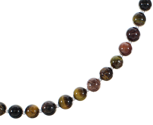 Genuine Sterling Silver Navajo Indian Tiger Eye Bead Necklace RX107849
